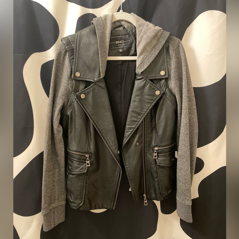 BNCI Blanc Noir Leather Jacket with Hood